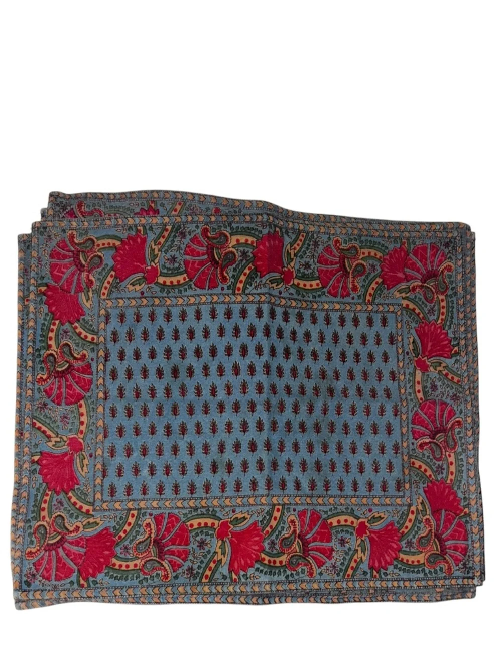 French Provencal red blue floral paisley Indian Block Print set 6 placemats